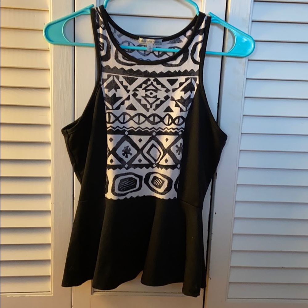 Black and white tribal print peplum top
